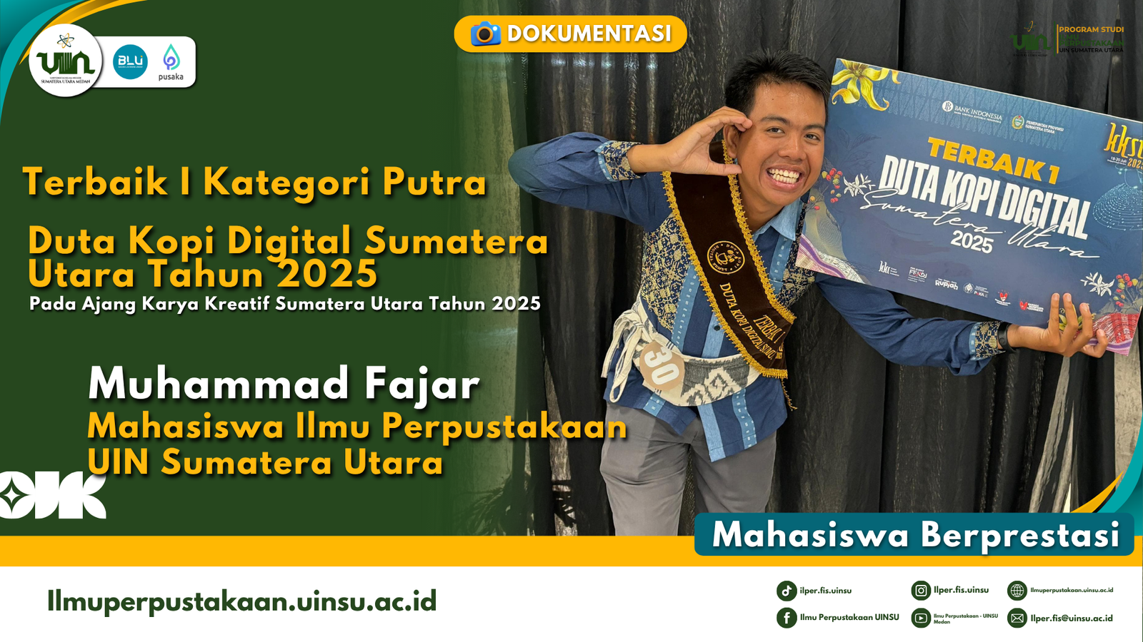 Mahasiswa Ilmu Perpustakaan Raih Terbaik 1 Duta Kopi Digital Sumatera Utara 2025